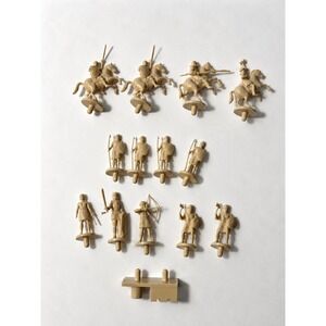 Vintage Feudal Bookshelf Game Replacement Pieces Tan Plastic Knights Archers 14p